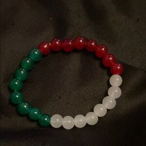Red, Green, and White Beaded Bracelet
